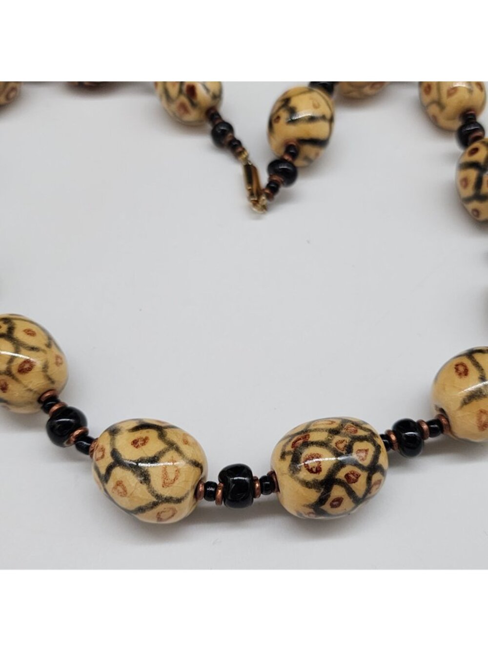 Vintage Tribal Inspired Ceramic Beaded Necklace With Black & Copper Accents - Picture 4 of 8